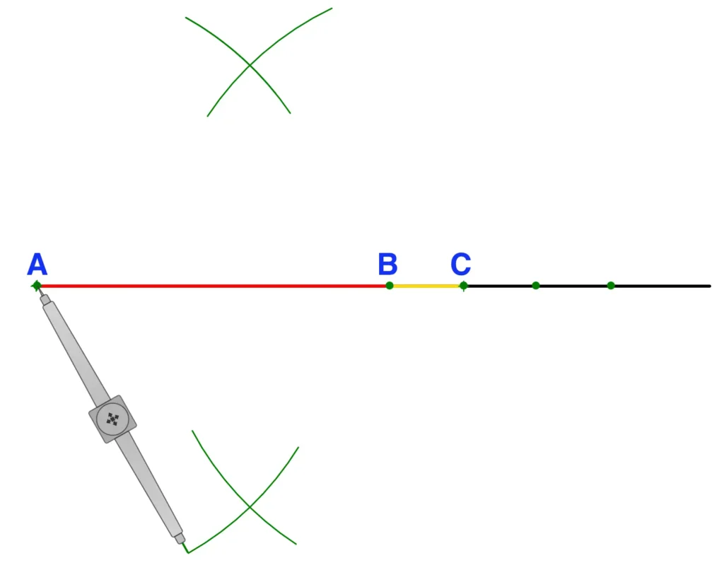 Fifth step to construct a perpendicular bisector of a line segment